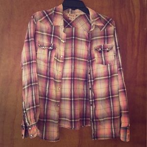 Pink and creamy palette colors plaid flannel shirt